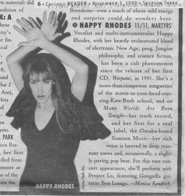 The Chicago Reader - Nov. 5, 1999 (This was for a Project Lo show)